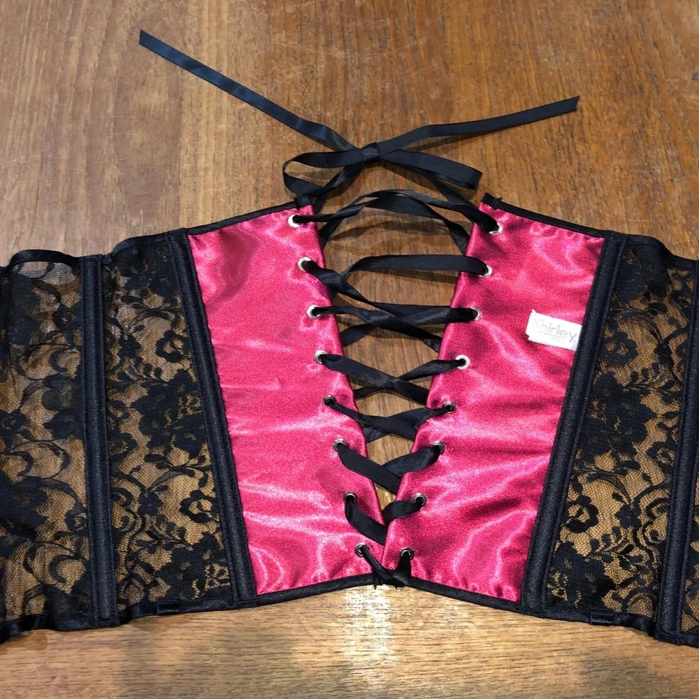 Vtg. 90's Shirley Red Satin & Black Lace Underbust Corset - Small - Picture 8 of 13